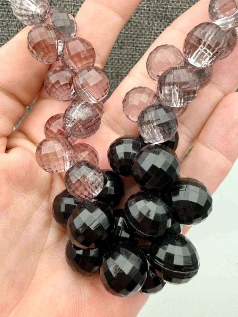 Faceted Acrylic Bead Statement Necklace Black Lavender Clear Chunky Adjustable - Picture 4 of 5
